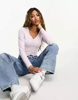 Лавандовый укороченный топ потертого цвета со сборками спереди Threadbare