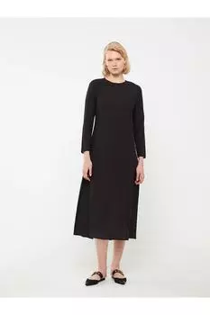 Lcw скромное женское платье с круглым вырезом и длинными рукавами на подкладке LC Waikiki, черный