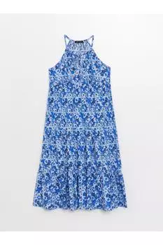 Lcw Vision женское платье оверсайз с воротником-халтером и цветочным принтом LC Waikiki, темно-синий