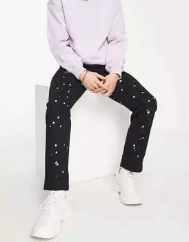 LDN Denim Широкие прямые джинсы черного цвета с брызгами краски LDN DNM