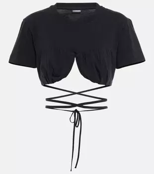 Le T-shirt Baci укороченный топ из хлопка JACQUEMUS, черный