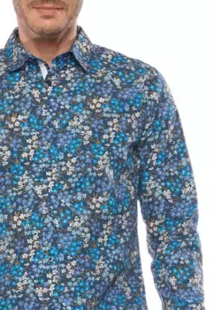 Le Temps Des Cerises Рубашка с длинными рукавами "CHEMISE HOMME GRIBA (MANCHE LONGUE) /SHIRT MAN GRIBA (LONG SLEEVE)", с цветочным узором, синий