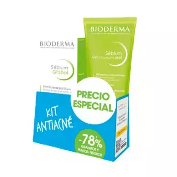 Лечение прыщей и черных точек Sbium Pack Global + Gel Moussant Actif Bioderma, 2 UD