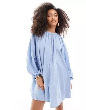 Ледяное синее платье мини-трапеции из двойной ткани ASOS DESIGN