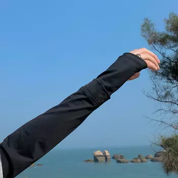 Ледяные рукава Kuang-Chi Летние нарукавники Мужские рукава Солнцезащитные перчатки Летние велосипедные рукава из ледяного шелка для вождения Черный палец Стиль