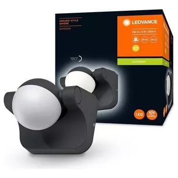 Ledvance Светодиодный настенный светильник для наружного освещения, потолочный светильник Endura Style Sphere, темно-серый, IP44, 8 Вт, 600 лм, теплый белый, 3000 К, поворотный