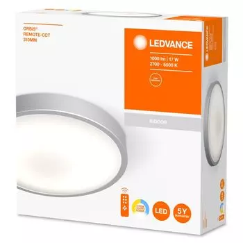 LEDVANCE Светодиодный потолочный светильник металлический белый, 14Вт, 1000ЛМ, 2700К - 6000К, управление с пульта CCT, с регулировкой яркости, 310мм, настенный светильник и потолочный светильник ORBIS