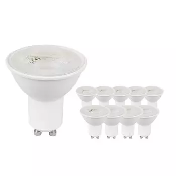 Ledvion - Комплект из 10 светодиодных прожекторов GU10, 4,5 Вт, 2700 К, 345 люмен, светодиодные чипы SMD, цельное стекло, энергоэффективные, идеально подходят для встраиваемых точечных светильников и потолочных светильников., прозрачный