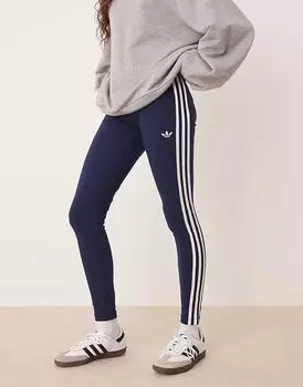 Леггинсы Adidas Originals Adicolor с тремя полосками в цвете ночной индиго/белый