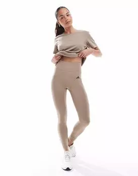 Леггинсы Adidas Performance Optime Essentials без переднего шва длиной 7/8 мелово-коричневого цвета