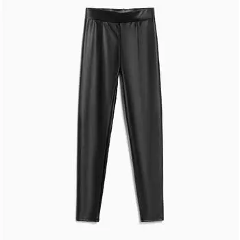 Леггинсы Bershka Faux Leather, черный
