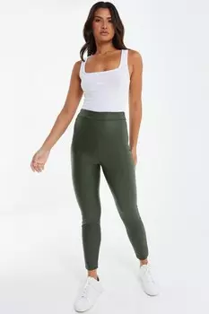 Леггинсы цвета хаки из искусственной кожи со швами QUIZ Clothing