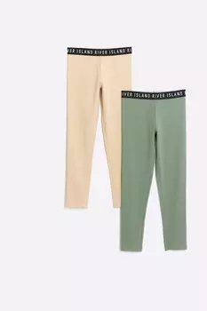 Леггинсы для девочек из 100% хлопка с поясом, 2 упаковки River Island, зеленый