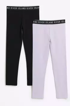 Леггинсы для девочек из 100% хлопка с поясом, 2 упаковки River Island, черный