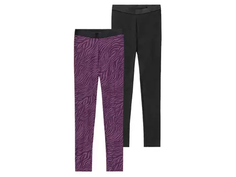 Леггинсы для девочек Peperts!, 2 шт., с высоким содержанием хлопка, с рисунком фиолетовый/черный