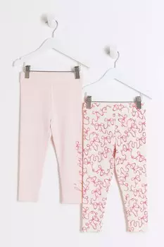 Леггинсы для девочек с бантом из 100% хлопка в рубчик River Island, розовый