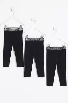Леггинсы для девочек с поясом из 100% хлопка, 3 упаковки River Island, черный