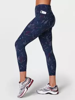 Леггинсы для спортзала Power 7/8 Sweaty Betty, синяя деконструированная клетка