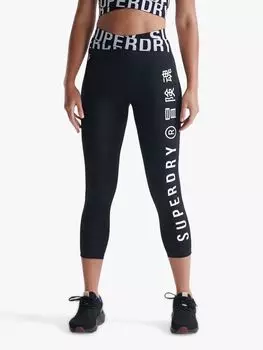 Леггинсы для спортзала Superdry Training Cross 7/8, черный/белый (жирный)