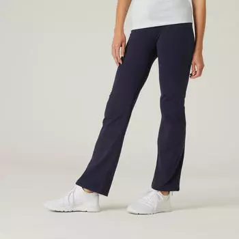 Леггинсы Fit+ Fitness хлопок прямого кроя зауженные женские темно-синие DOMYOS, темно-синий