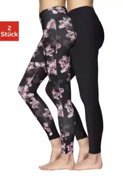 Леггинсы H.I.S (2 шт.), однотонные и с принтом, черный