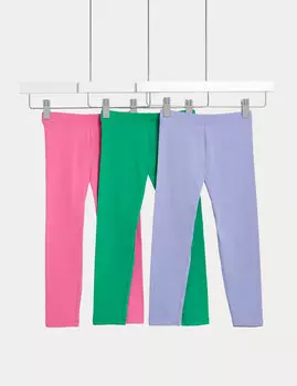 Леггинсы из 3 пар хлопка (2–8 лет) Marks & Spencer, мульти