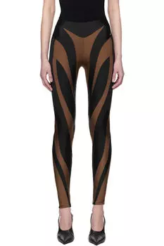 Леггинсы из блестящей лайкры коричневого и черного цвета Mugler