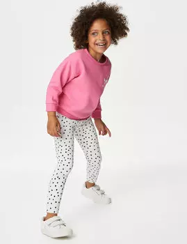 Леггинсы из хлопка с пятнышками (2–8 лет) Marks & Spencer, белый