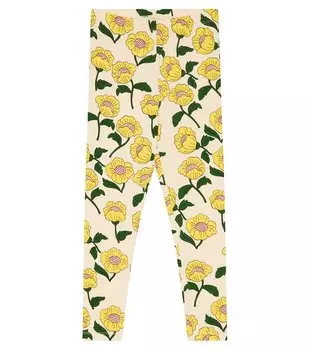 Леггинсы из хлопкового джерси с цветами Mini Rodini, желтый