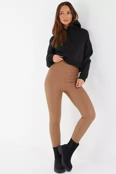 Леггинсы из искусственной кожи цвета верблюда QUIZ Clothing