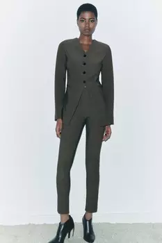 Леггинсы из крепа с высокой талией ZARA, темный хаки