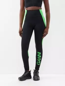 Леггинсы из переработанного джерси с высокой посадкой Ganni, черный