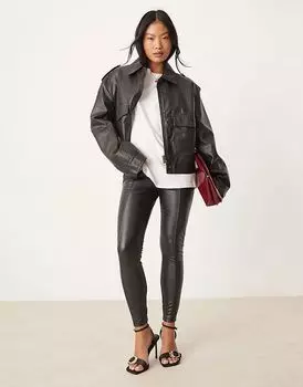 Леггинсы из полиуретана с передним швом черного цвета New Look