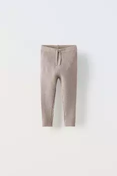 Леггинсы из ребристого трикотажа ZARA, песок/мергель