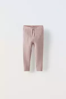 Леггинсы из ребристого трикотажа ZARA, розовый мергель