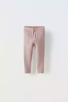 Леггинсы из ребристого трикотажа ZARA, розовый мергель