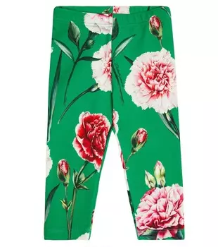 Леггинсы из смесового хлопка с цветочным принтом для малышей Dolce&Gabbana Kids, зеленый