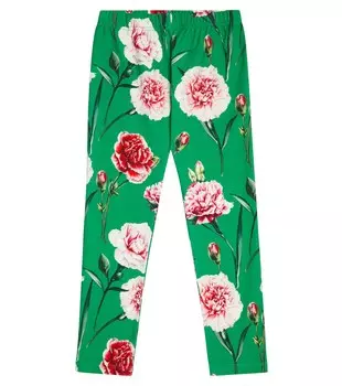 Леггинсы из смесового хлопка с цветочным принтом Dolce&Gabbana, зеленый