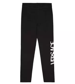Леггинсы из смесового хлопка с логотипом Versace, черный