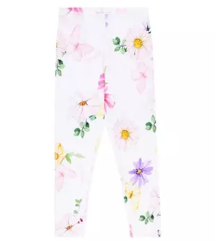 Леггинсы из смесового хлопкового джерси с цветочным принтом Monnalisa, разноцветный