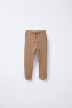 Леггинсы из вафельного трикотажа с кружевной отделкой ZARA, коричневый