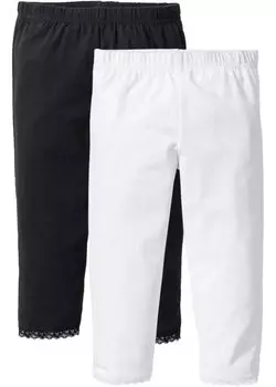 Леггинсы-капри для девочек с кружевным краем из органического хлопка (2 шт в упаковке) Bpc Bonprix Collection, белый