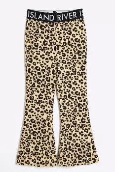 Леггинсы клеш с леопардовым принтом для девочек River Island, бежевый
