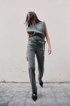 Леггинсы клёш с боковыми карманами ZARA, серый мергель