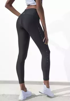 Леггинсы LASCANA ACTIVE с блестящей надписью-логотипом, черный