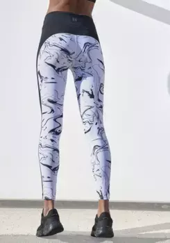 Леггинсы LASCANA ACTIVE "Спортивные брюки Белый Мрамор", с мраморным узором и боковыми полосками, цвет Wei-Schwarz-Gemustert-Neongelb