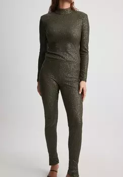 Леггинсы MIT PAILLETTEN UND SCHLITZ Leggings NA-KD, темно-зеленый