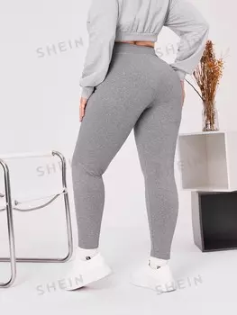 Леггинсы Mulvari, большие размеры, завышенная талия, однотонный цвет Shein, светло-серый