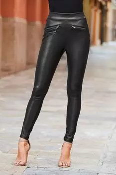 Леггинсы премиум-класса из искусственной кожи Sosandar, черный