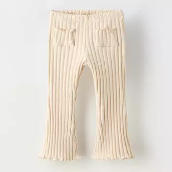 Леггинсы расклешенные Zara Ribbed With Pockets, бежевый